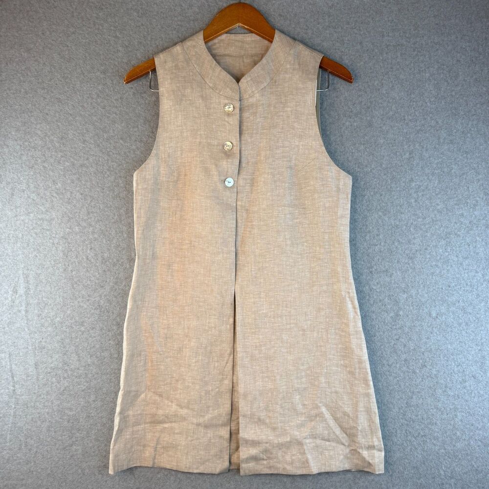 Made in Italy 100% Linen Tunic Dress Sleeveless Button Down Lagenlook/Boho 44